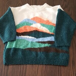 H&M Cream And Dark Green Colorful Knit Sweater. Size 2T